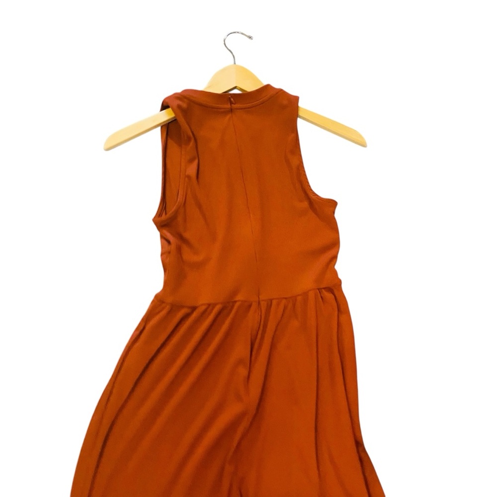 Cider Solid Sleeveless Rust Corset Waist Wide Leg Sleeveless Ribbed Jumpsuit S - Picture 5 of 7
